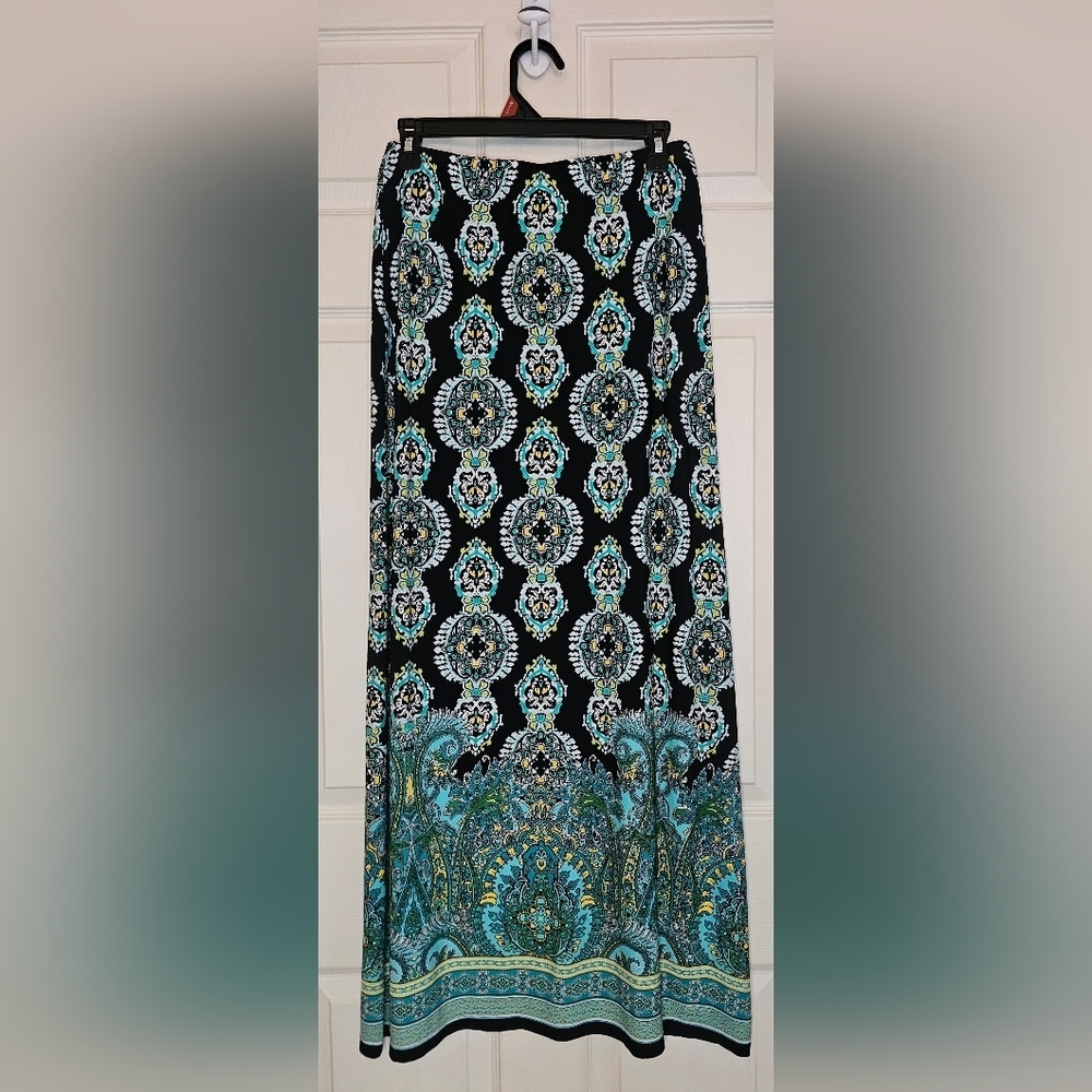 Cato Maxi Skirt Black Turquoise Medallion Paisley Print - Picture 2 of 4